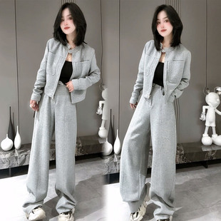 外套阔腿裤 极简风时尚 洋气高级感减龄开衫 女2026春季 两件套潮 套装