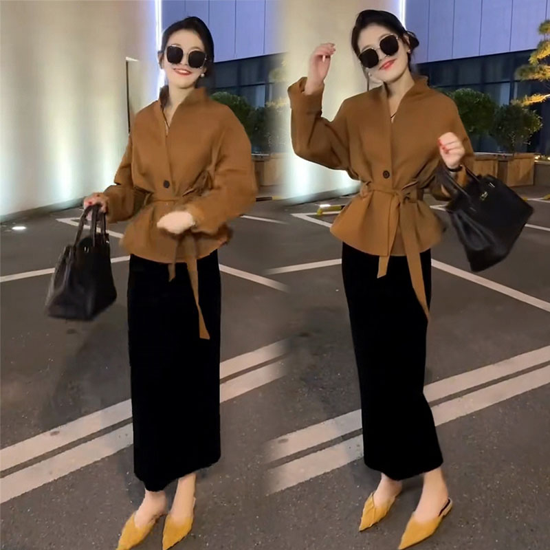 时尚套装女2025春秋风衣+半身裙