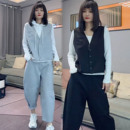 阔腿裤 女2026春秋气质减龄马甲连帽衫 百搭通勤三件套 套装 简约时尚