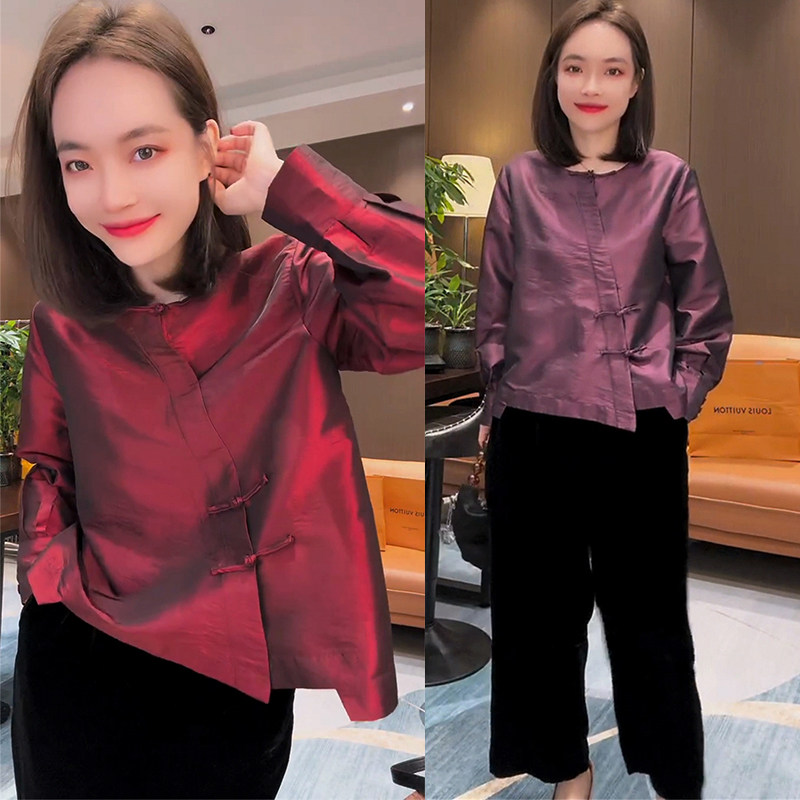 新中式气质衬衫女24秋季圆领宽松显瘦设计感不规则复古盘扣上衣潮,女装/女士精品,衬衫,淘宝优惠券,粉丝福利购,淘宝优惠卷