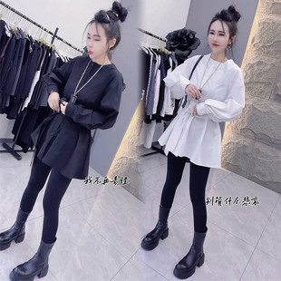 欧货小清新衬衫女2026春季新款洋气百搭减龄腰带显瘦灯笼袖衬衣潮