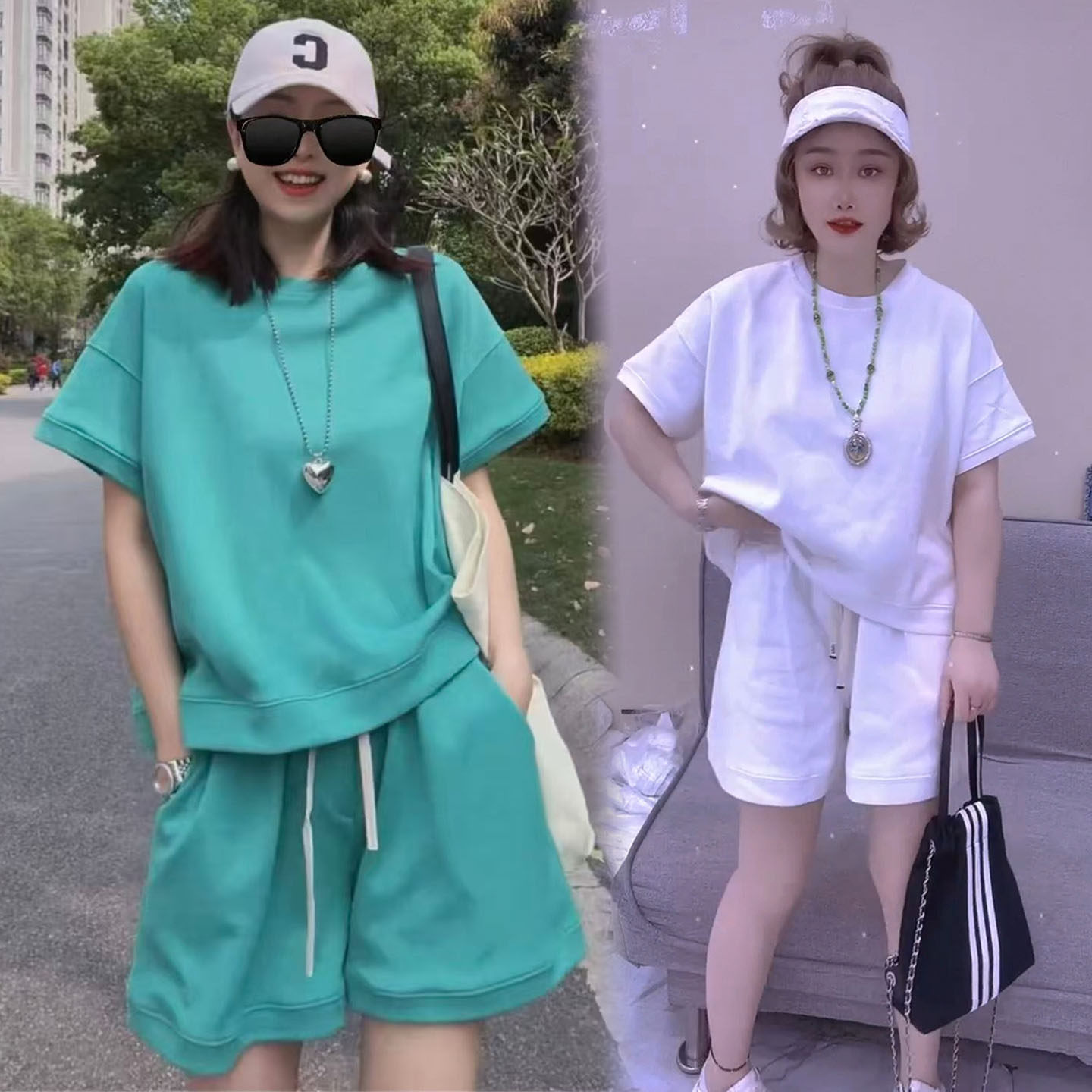 休闲运动时尚套装女2026夏季洋气韩版宽松显瘦短袖卫衣短裤两件套