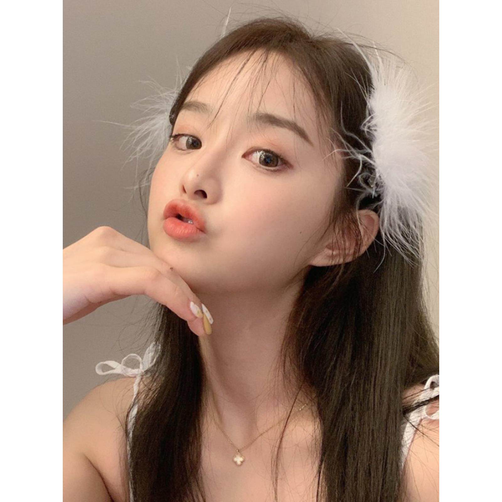 白天鹅羽毛头饰发夹白色夹子发卡森系仙女女汉服毛绒配饰毛毛发饰