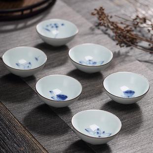 纯手工绘制功夫陶瓷6个装 茶盏茶具 小茶杯50ml主人杯 单个青瓷中式