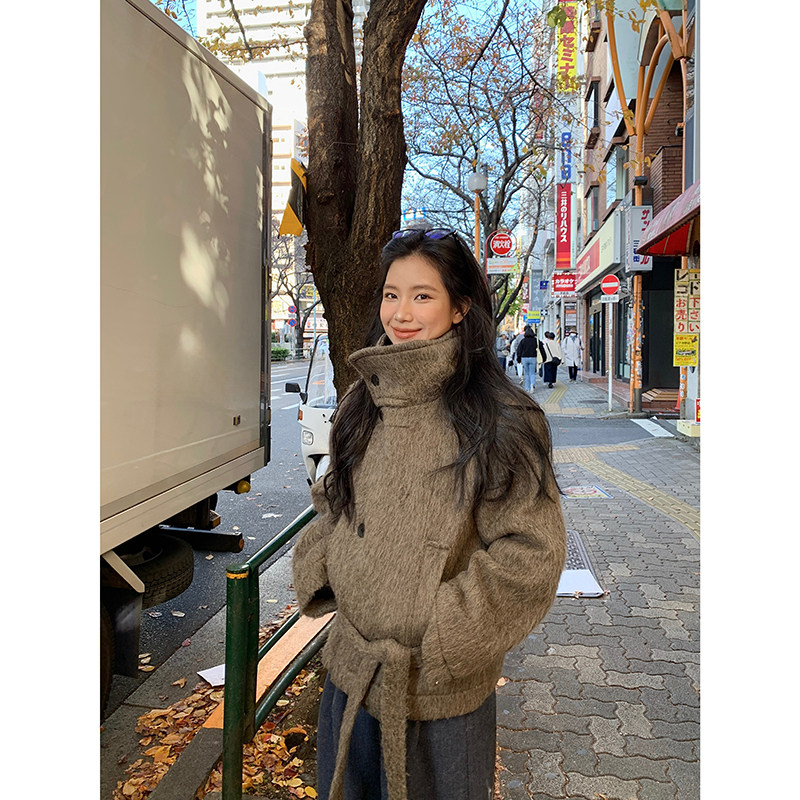 鄭大钱 翻领短款羊驼毛外套女秋冬特调色夹棉加厚上衣,女装/女士精品,短外套,淘宝优惠券,粉丝福利购,淘宝优惠卷