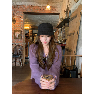 DaqianwithU 无缝一体绵羊毛拉毛长袖毛衣女秋冬新款通勤显瘦上衣