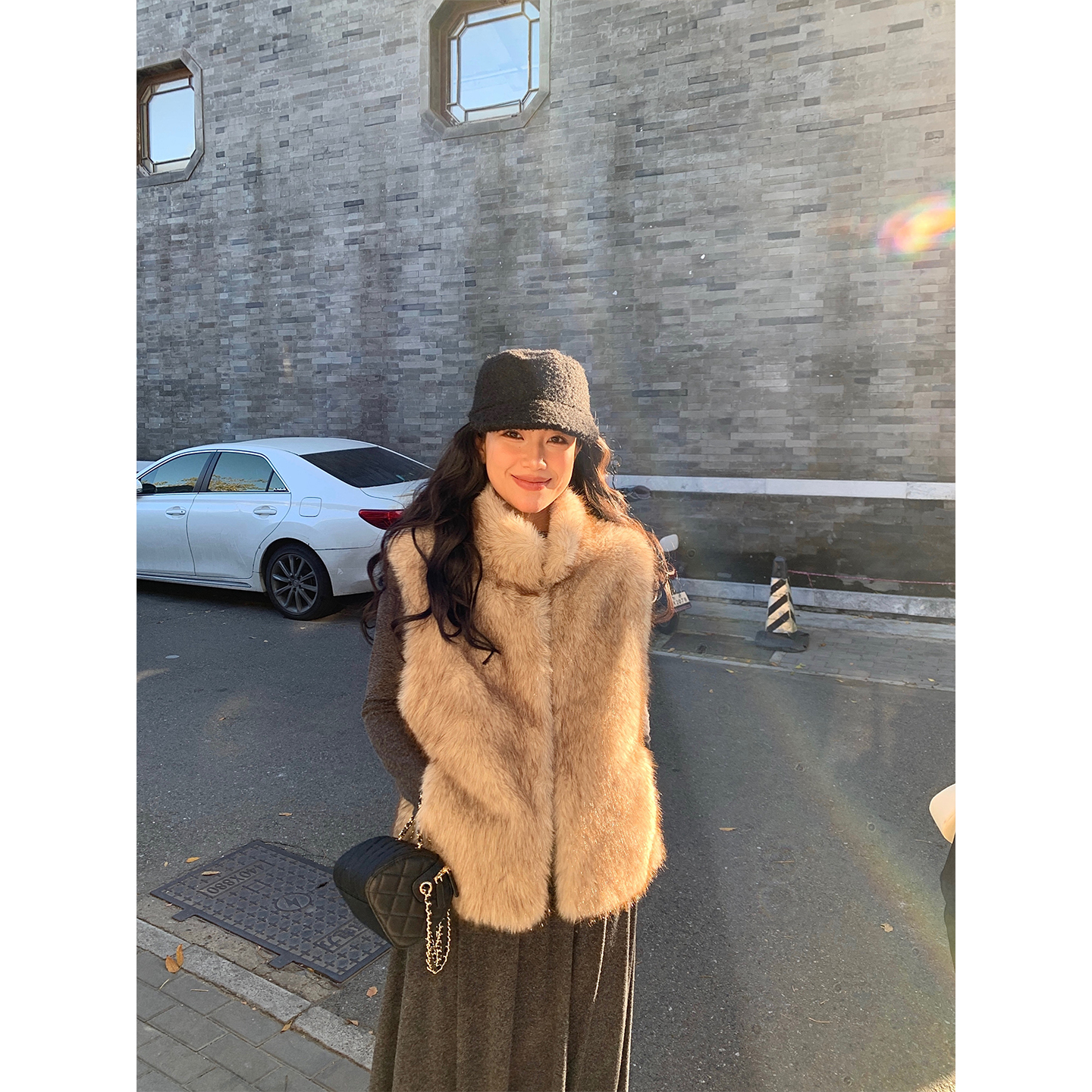 DaqianwithU 环保仿真定染渐变色冬季毛毛马甲皮草女外套