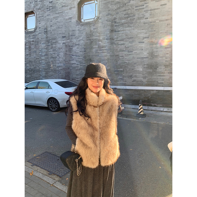 DaqianwithU 环保仿真定染渐变色冬季毛毛马甲皮草女外套