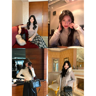 DaqianwithU 柔软织物 半高领山羊绒羊毛打底t恤女基础纯色上衣