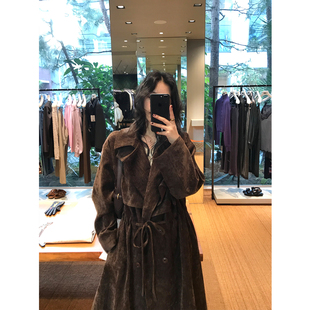 DaqianwithU 复古vintage绒感风衣女立领肌理感长款大衣秋冬外套