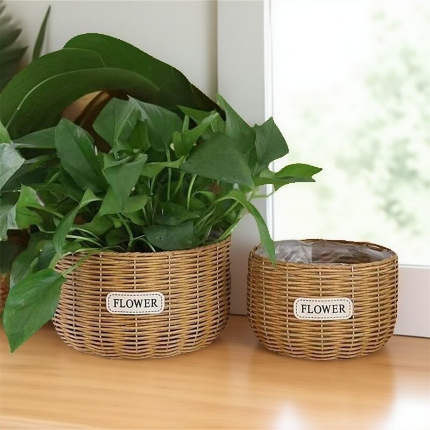 仿藤编草编花篮绿萝蝴蝶兰客厅摆放收纳盆篮插花绿植园艺落地花盆
