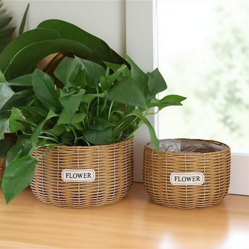 仿藤编草编花篮绿萝蝴蝶兰客厅摆放收纳盆篮插花绿植园艺落地花盆