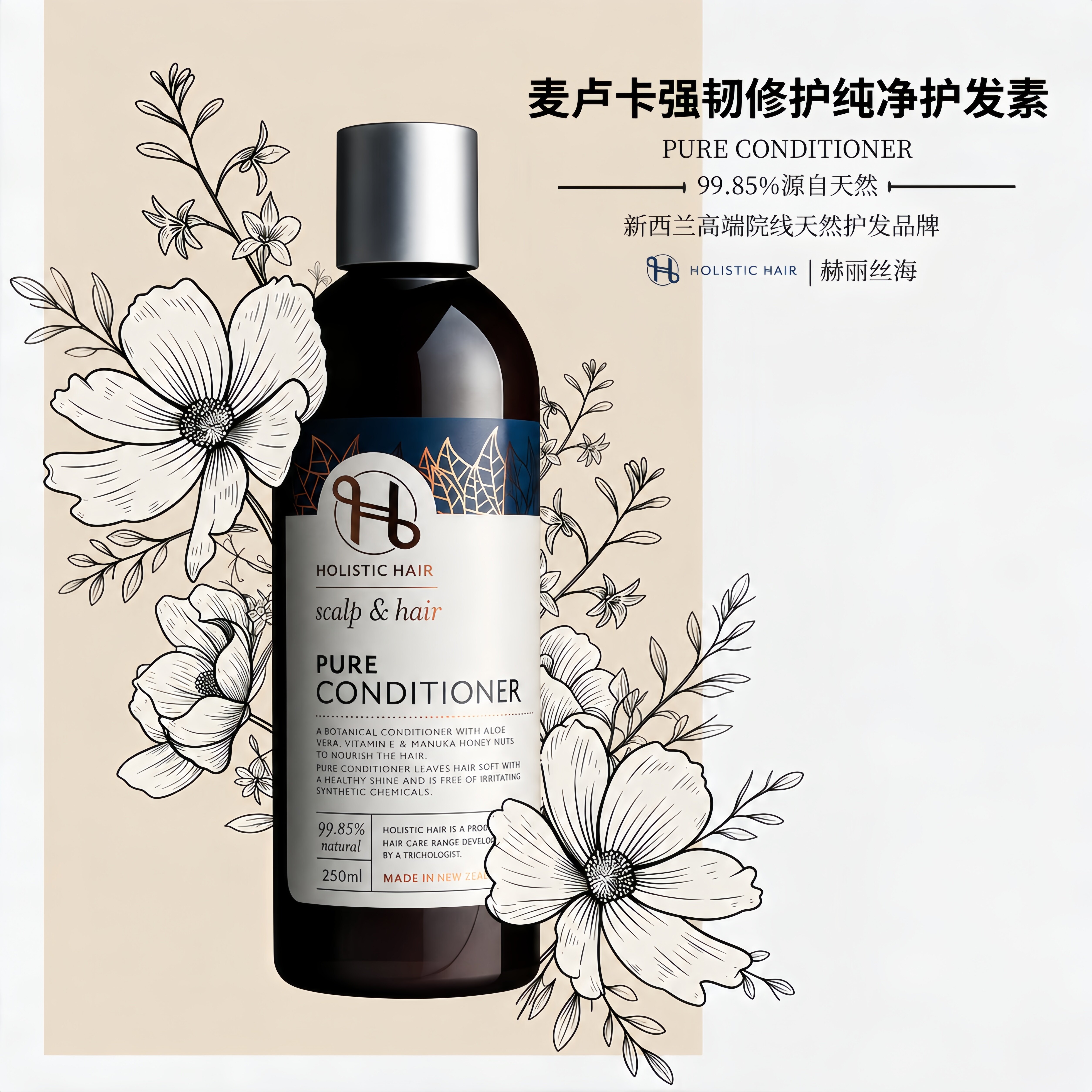 Holistichair赫丽丝海麦卢卡蜂蜜强韧修复天然护发素温和纯净养发