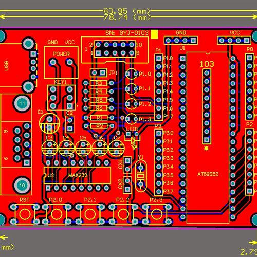GYJ-0103 AT89S52单片机开发板 STC89C52RC 串口通讯 32个IO