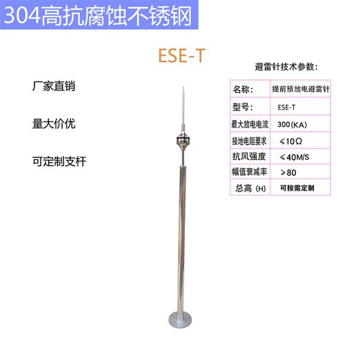 提前放电小号ESE6000ESE-T工程厂房高速304不锈钢避雷针厂家
