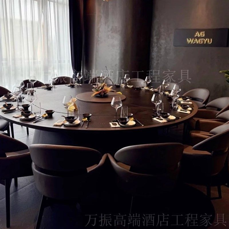 酒店电动餐桌大圆桌新中式酒店x实木大圆桌饭店电动餐桌椅小红书B