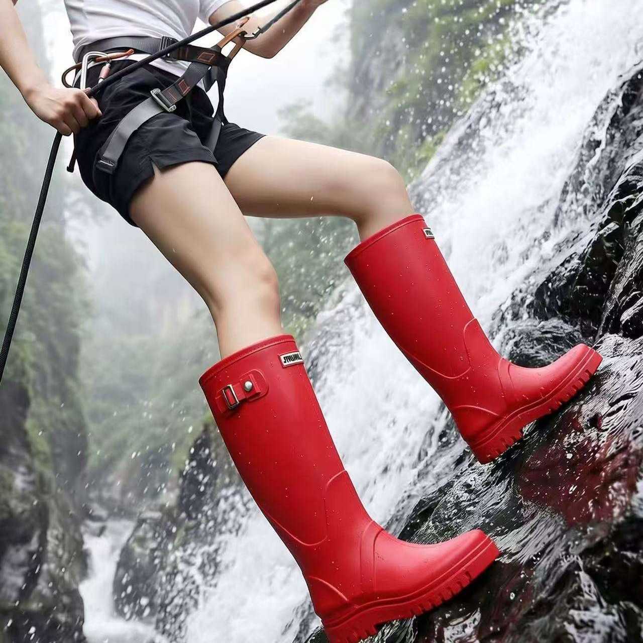 新款高筒雨靴女厚底户外徒步瀑降