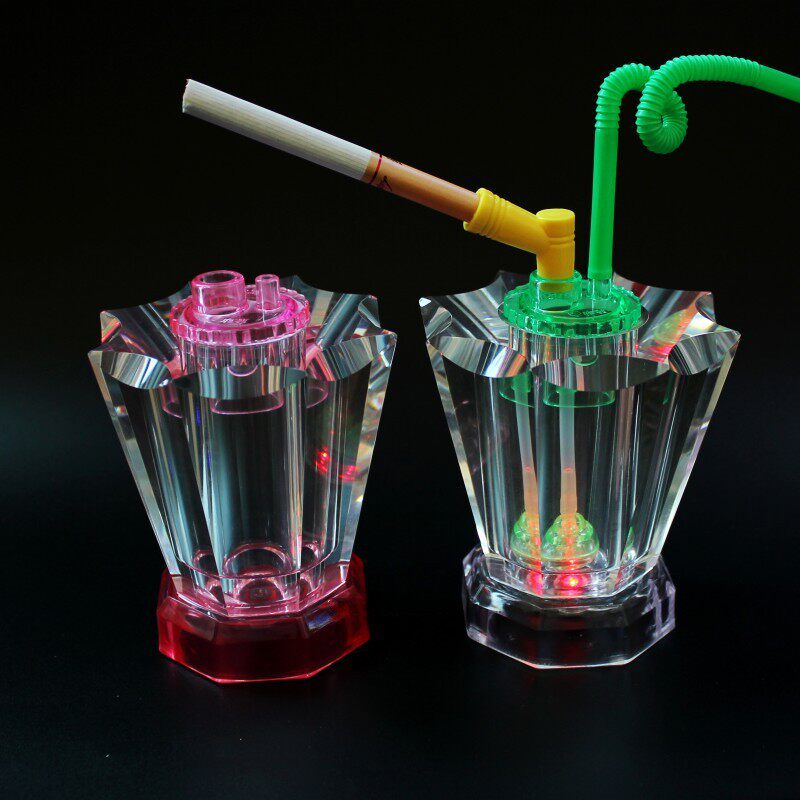 彩色水晶玻璃水烟壶双重过滤水烟壶静音全套水烟壶烟丝卷烟两用