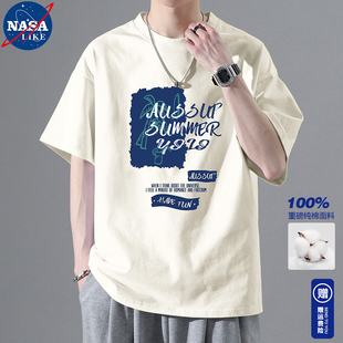 宽松纯色体T恤打底衫 新款 t恤男2025夏季 NASA重磅纯棉圆领黑色短袖