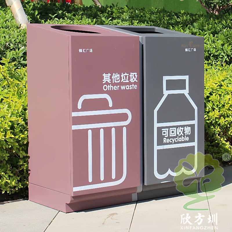 室内组合抽拉式导轨方形喷粉不锈钢镀锌板垃圾桶直投口金属果皮箱