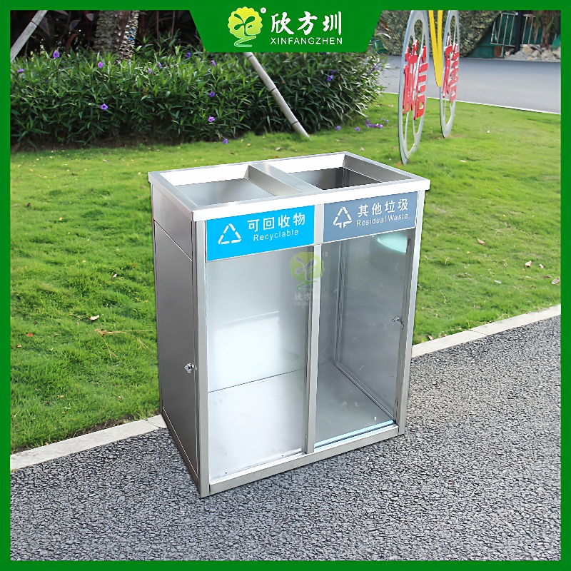 室内地铁站学校亚克力透明防爆不锈钢分类垃圾桶直投口果皮回收箱