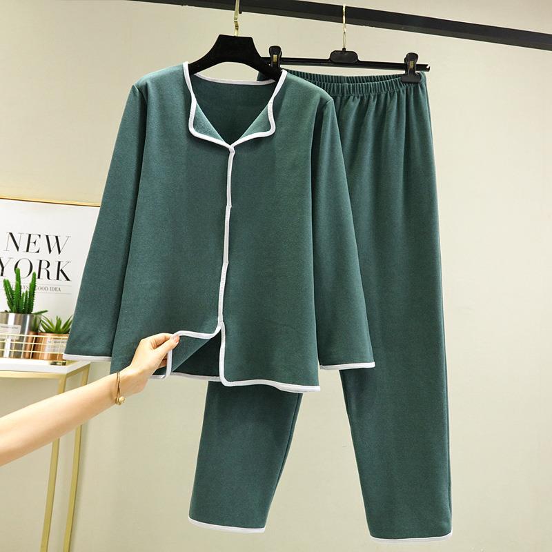 双面德绒家居服套装女大码宽松休闲宅宅服加绒长袖v领睡衣睡裤秋