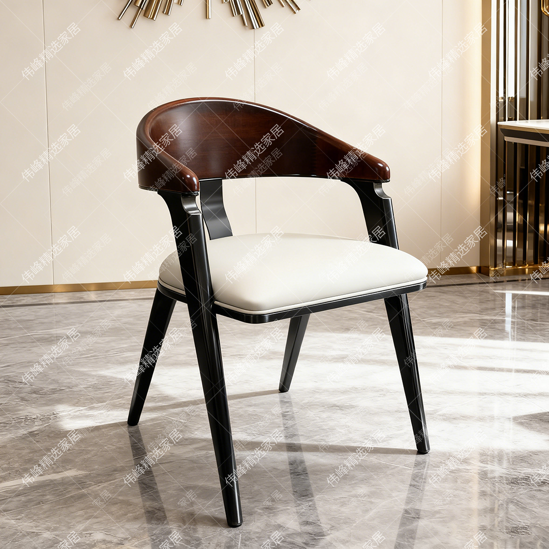真皮轻奢餐椅中古实木意式不锈钢家用法式新款凳子茶椅扶手靠背椅