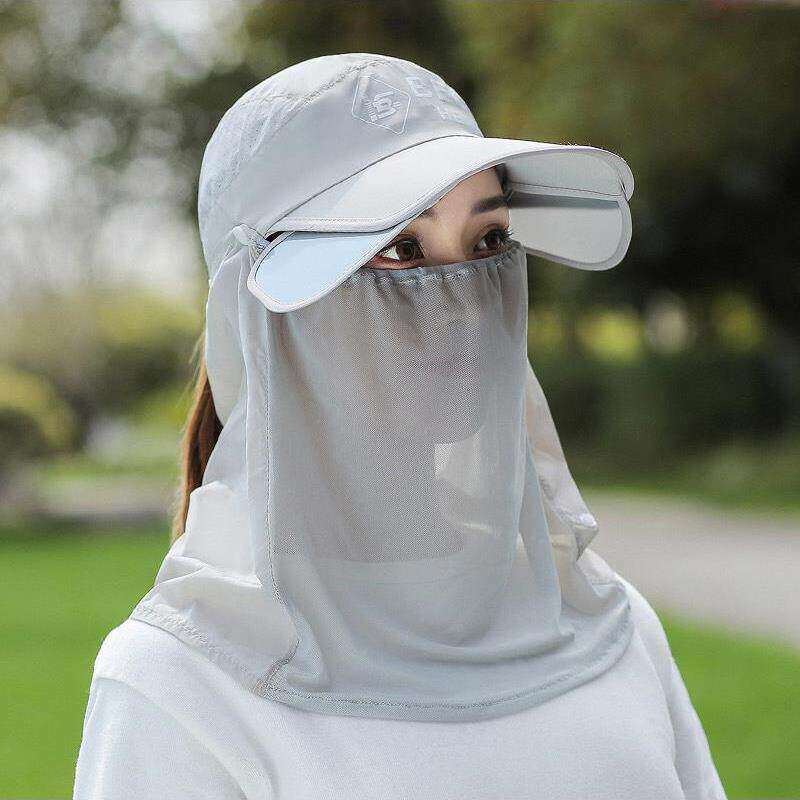 速干帽防晒帽女透气夏户外遮阳帽面纱遮脸护脖鸭舌帽男骑车太阳帽