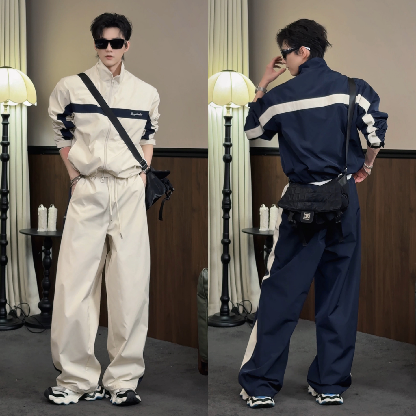 秋季男士拼接设计感运动套装