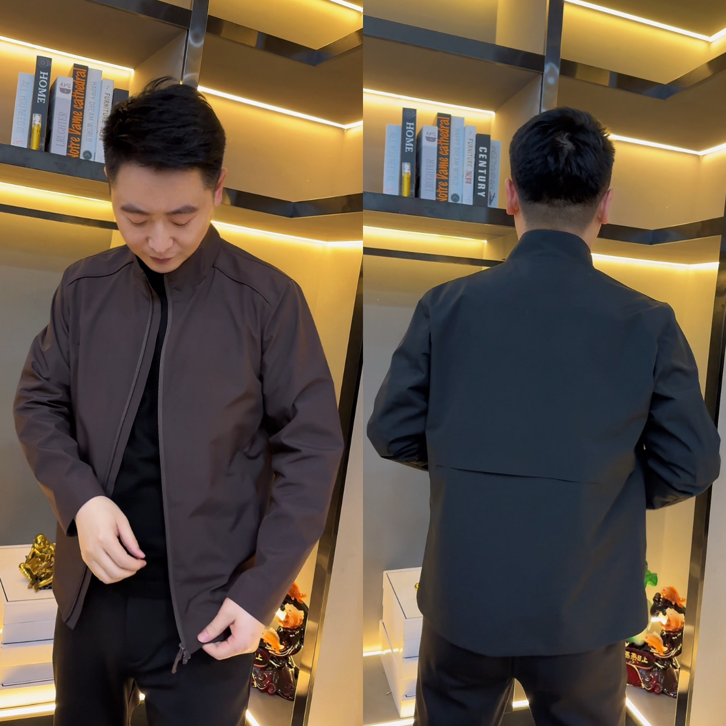 春季简约时尚商务休闲风立领夹克男百搭高级感拉链外套潮流男装