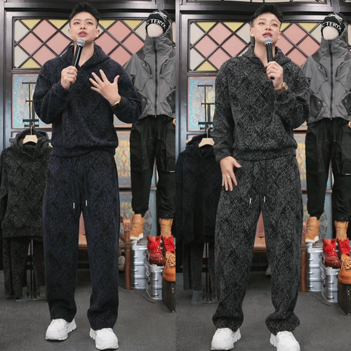冬季连帽卫衣直筒裤两件套男