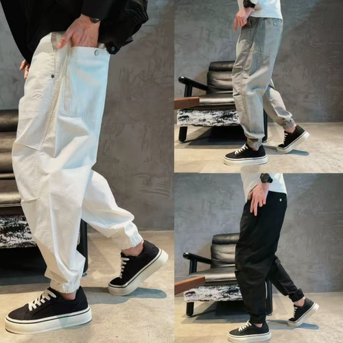 男士春季捏褶设计感休闲束脚裤