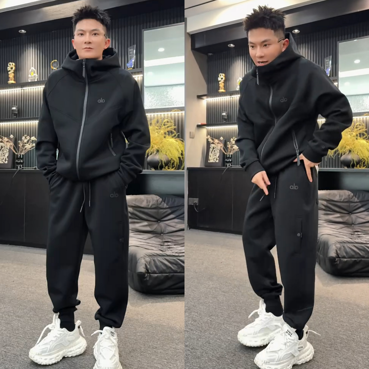 秋季新款男士套装潮流时尚连帽外套休闲运动服两件套男装搭配一套