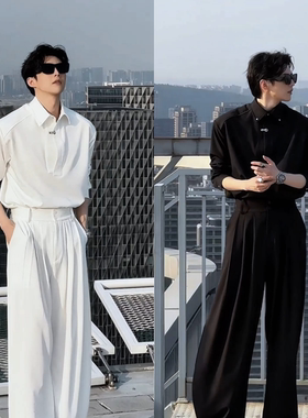 春季新品高品质套装设计师款简约衬衫套装休闲宽松衬衣长裤痞帅潮