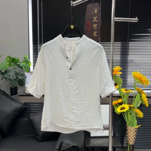 夏季亚麻V领休闲时尚薄款T恤
