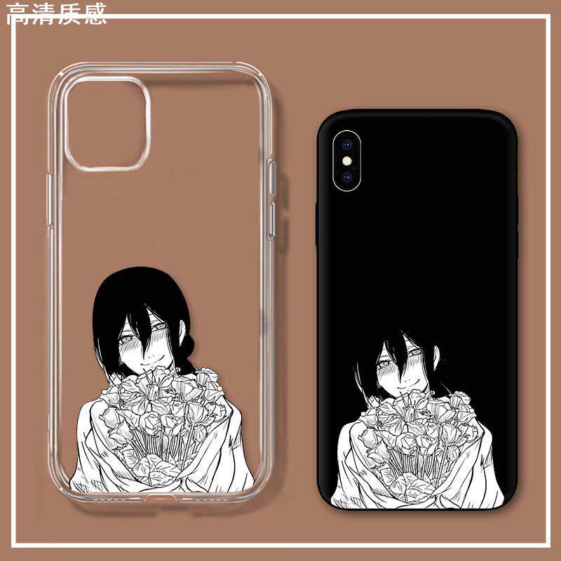 暗黑系电锯人漫画古董白液态手机壳适用小米13硅胶套红米note11pro软苹果XSMAX透明图案iPhone7/8plus黑色女