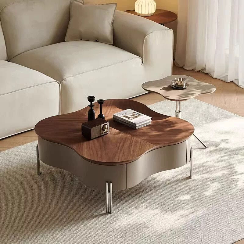 2024新款中古奶油风异形茶几组合客厅家用现代简约设计师花瓣形