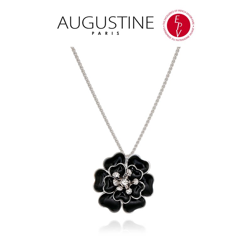 【AZLOOK】Augustine Paris黑色琉璃山茶花项链耳环戒指胸针套装