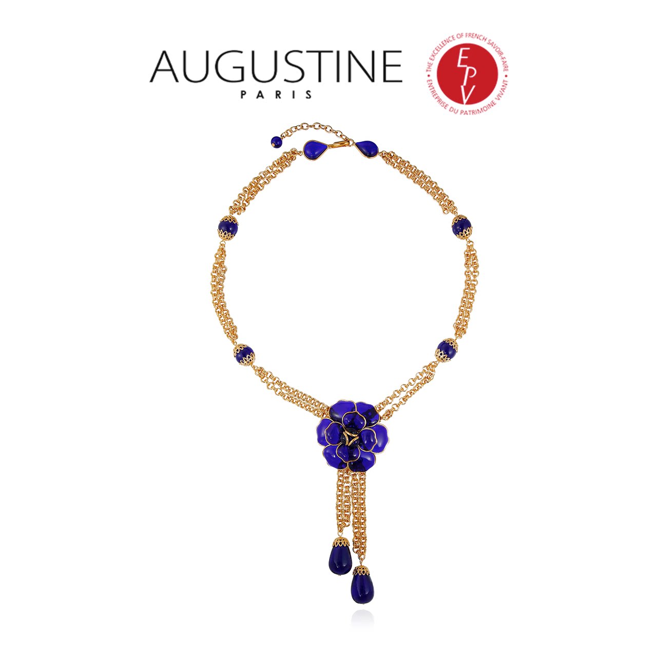 【AZLOOK】Augustine Paris古法琉璃紫色山茶花项链耳环戒指套装