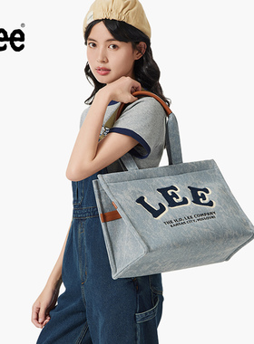 Lee官方秋冬大容量托特包丹宁水洗牛仔单肩包上班户外通勤电脑包