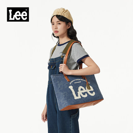 Lee牛仔大容量托特包女生休闲通勤单肩包时尚潮流手提上课电脑包