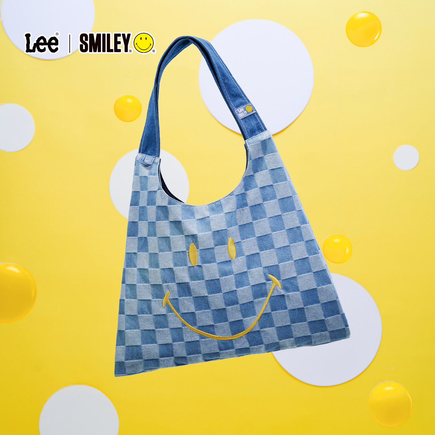 Lee×Smiley官方笑脸包棋盘格托特包大容量购物袋女生通勤单
