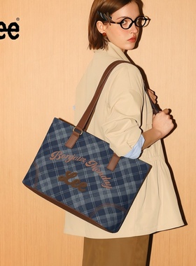 Lee秋冬新款格纹托特包女大学生单肩包通勤休闲包时尚百搭手提包