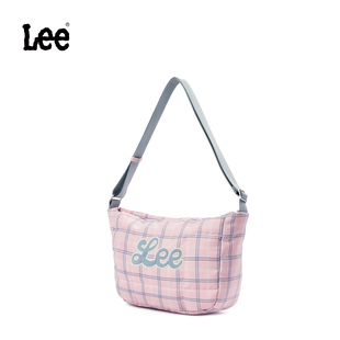 Lee新款 多巴胺百搭斜挎包女格紋云朵包刺繡大容量通勤郵差包單肩