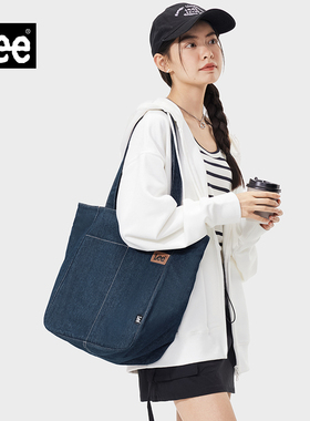 Lee官方丹宁牛仔托特包女生大容量单肩包户外通勤包收纳袋腋下包