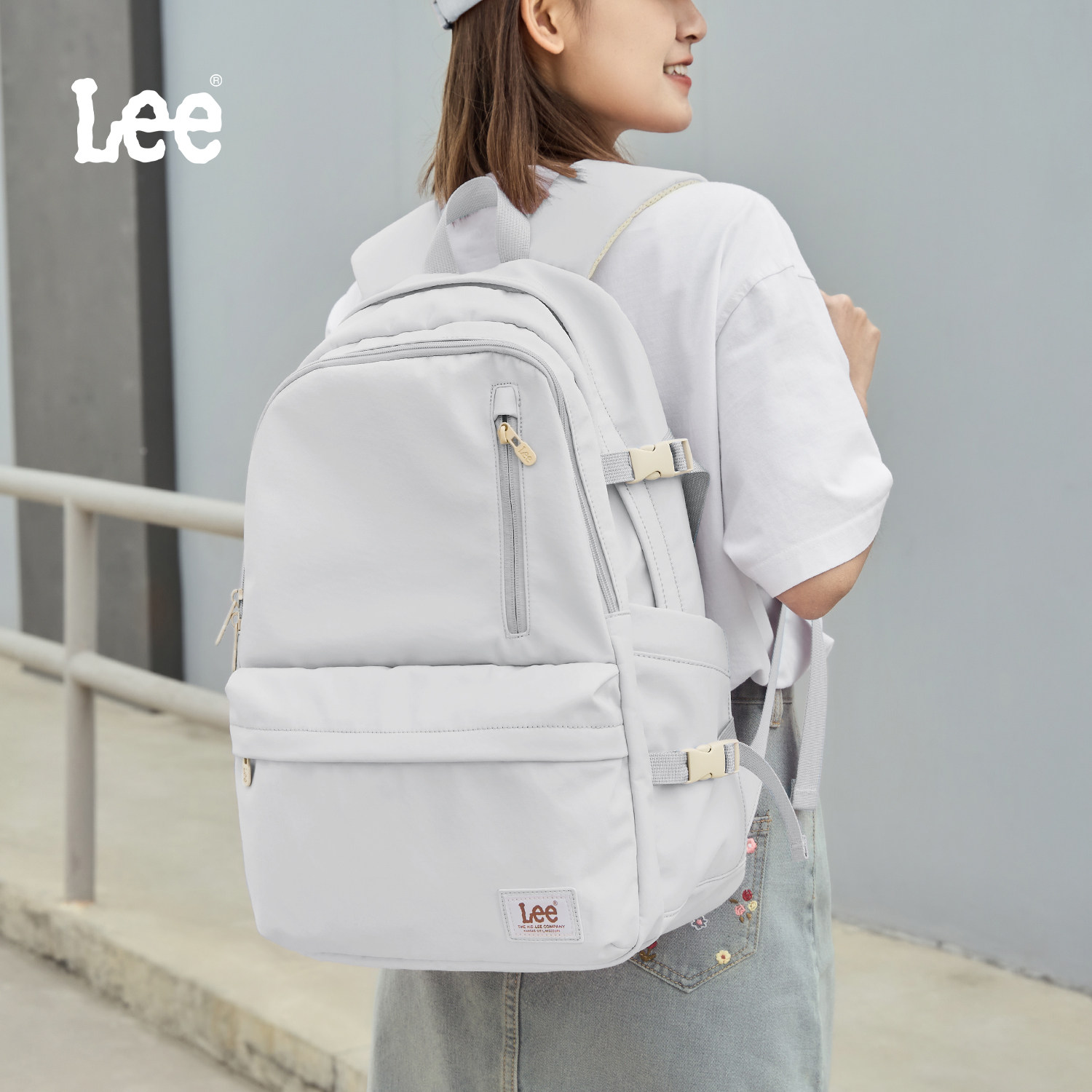 Lee官方时尚双肩包女大学生书包初中高中通勤大容量电脑旅行背包