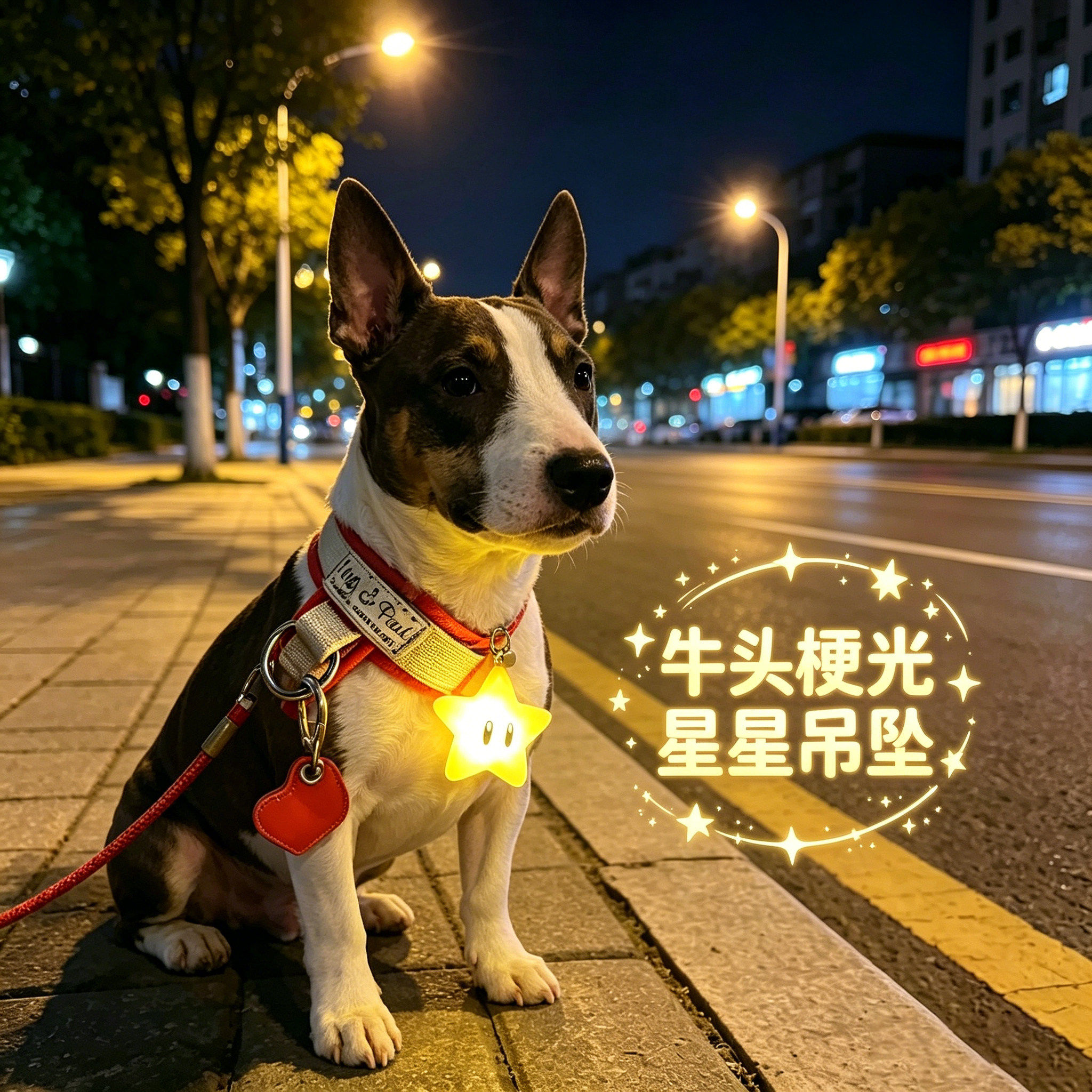牛头梗专用狗狗夜间发光吊坠项圈夜晚发光灯防走失遛狗夜行灯神器