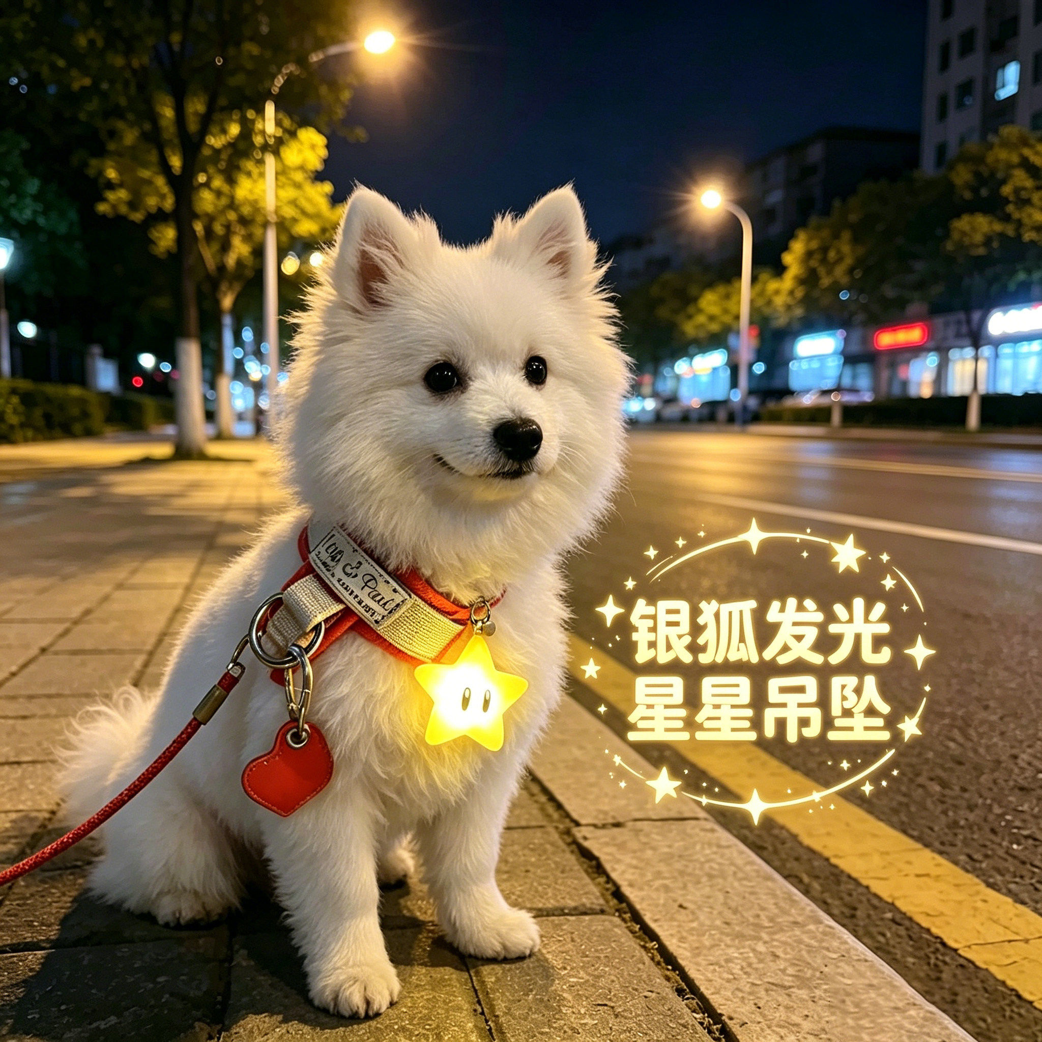 银狐专用狗狗夜间发光吊坠项圈夜晚发光灯防走失遛狗夜行灯星星灯