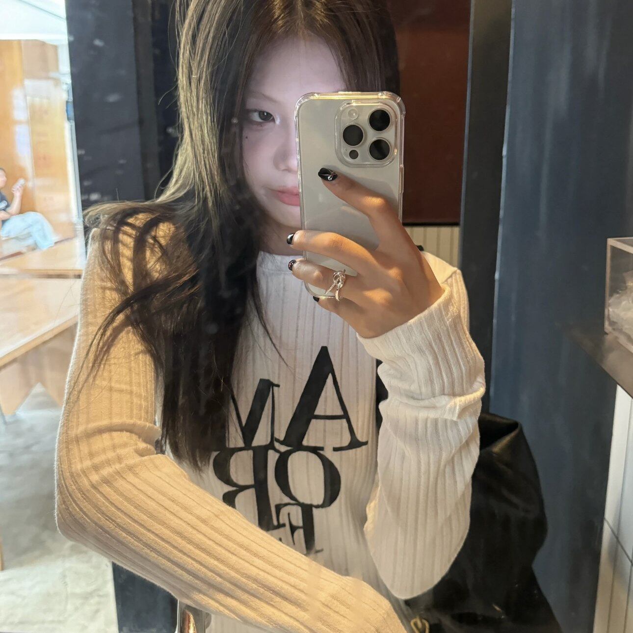 美式字母坑条正肩长袖t恤女2025秋冬新款纯棉白色内搭打底衫上衣