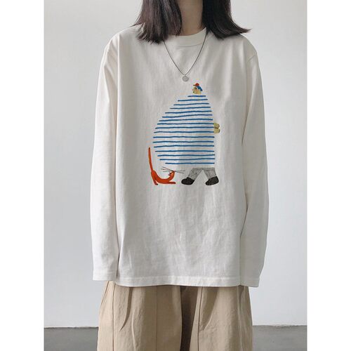 白色纯棉长袖t恤女2025年